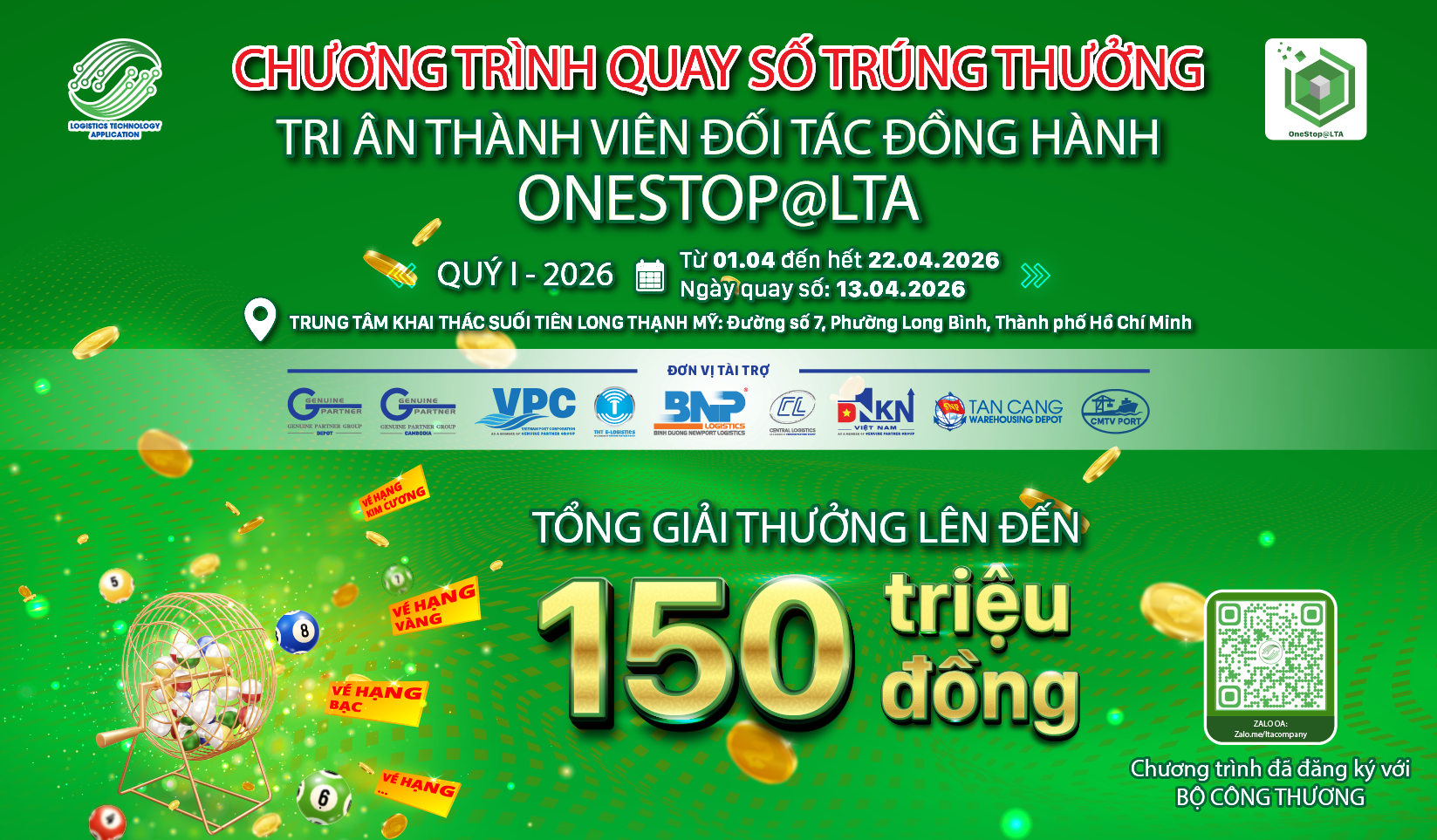 📢 THÔNG BÁO: CHƯƠNG TRÌNH QUAY SỐ TRÚNG THƯỞNG – TRI ÂN ĐỐI TÁC ĐỒNG HÀNH ONESTOP@LTA